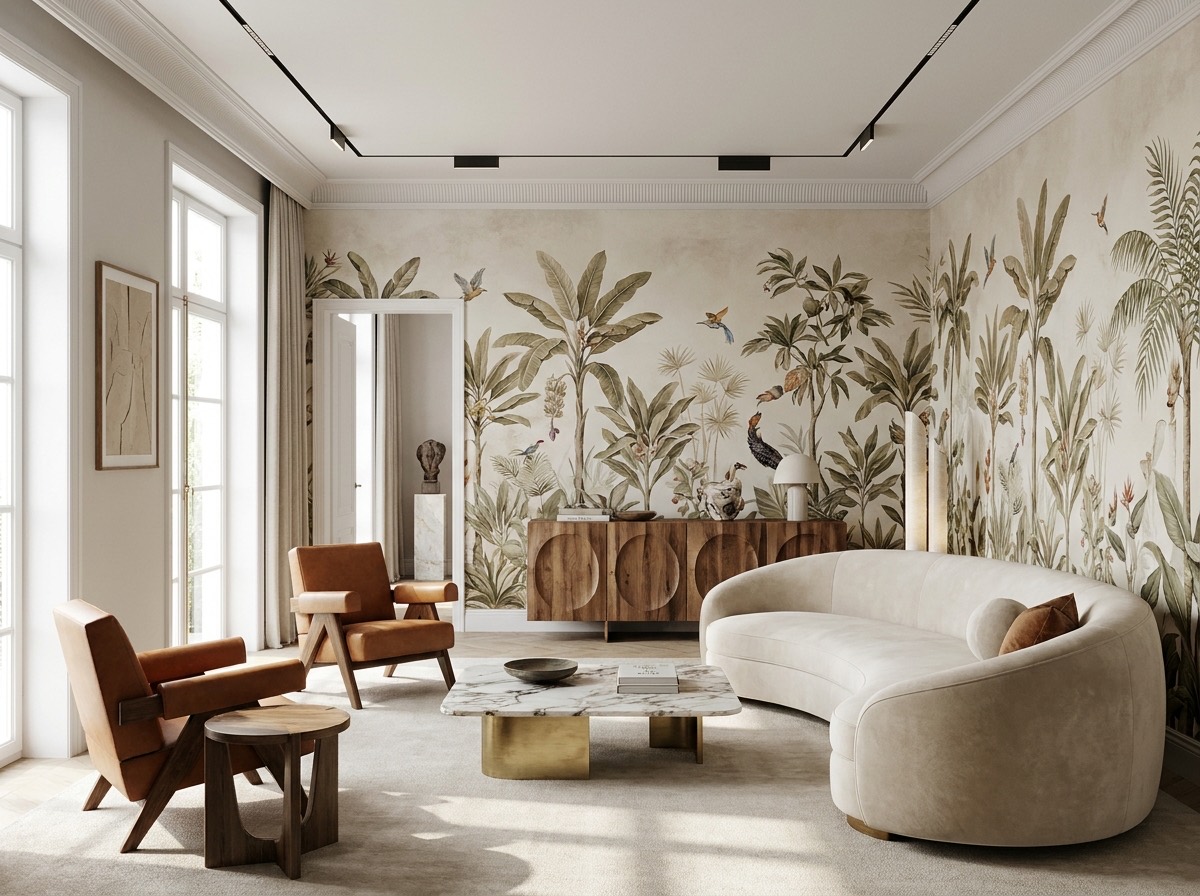 Papier peint panoramique sur mesure dans un projet de décoration d'intérieur haut de gamme