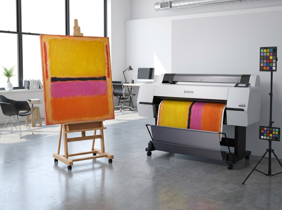 Reproduction fac-similé d'une peinture sur toile dans un atelier de reproduction d'art