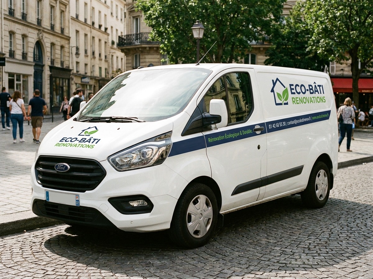Marquage adhésif et lettrage personnalisé sur un utilitaire d'entreprise